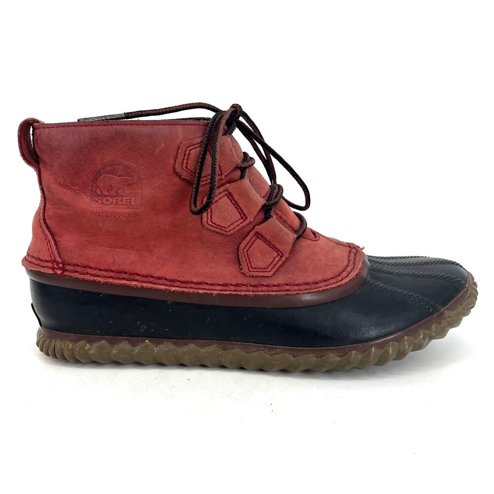 Sorel Women's 9/40 Out N About Red Nubuck Leather Waterproof Ankle Boots